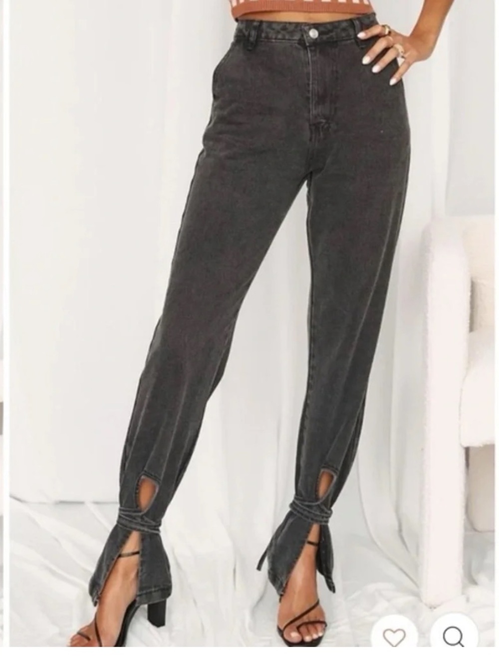 12th Tribe: Sofia Tie Washed Black Flare Jeans